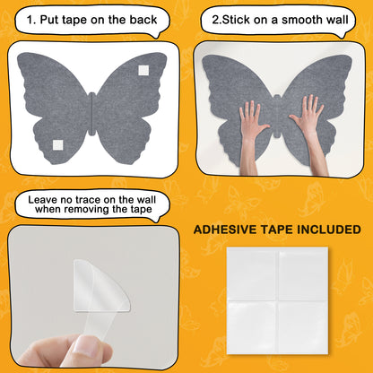 Felt Bulletin Board 2PCS Butterfly Stickers 3d Baby Wall Decor with 20 Push Pins, Latte & Grey