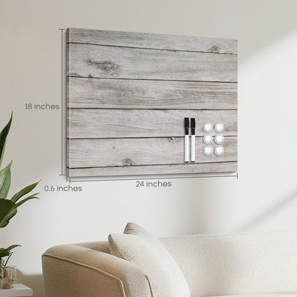 Magnetic Boards for Wall 18"x24" Wooden Planks Print Decorative White Board Magnetic Dry Erase Board, Grey Wooden Planks