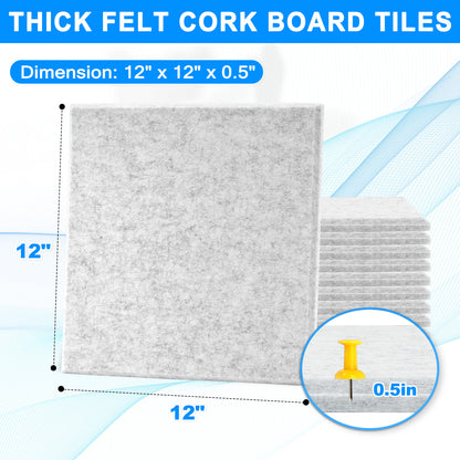 12 Packs Bulletin Board-Felt Board-felt Cork Board Felt Board Tiles for Wall
