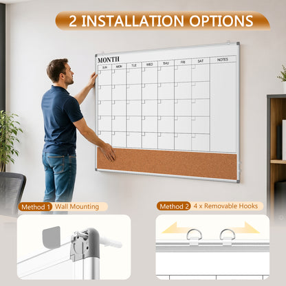 DOLLAR BOSS Calendar Whiteboard Large Dry Erase Board 46.5" X 34.5" Double Sided Magnetic Whiteboard