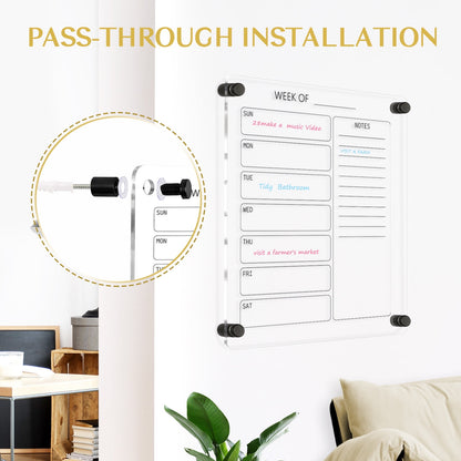 Small Acrylic Calendar for Wall 12x14 in Clear Acrylic Wall Calendar, Clear Wet & Dry Erase Calendar Frameless Weekly Planner