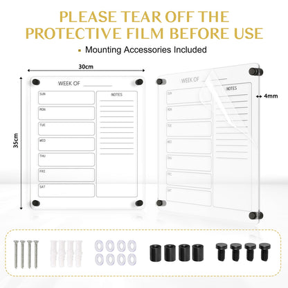 Small Acrylic Calendar for Wall 12x14 in Clear Acrylic Wall Calendar, Clear Wet & Dry Erase Calendar Frameless Weekly Planner