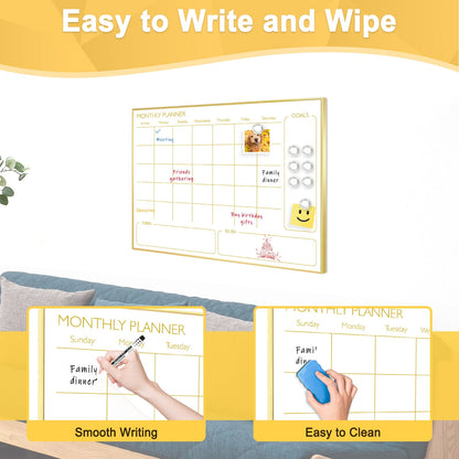Monthly Calendar Whiteboard Magnetic Dry Erase Calendar White Board Calendar with Gold Frame