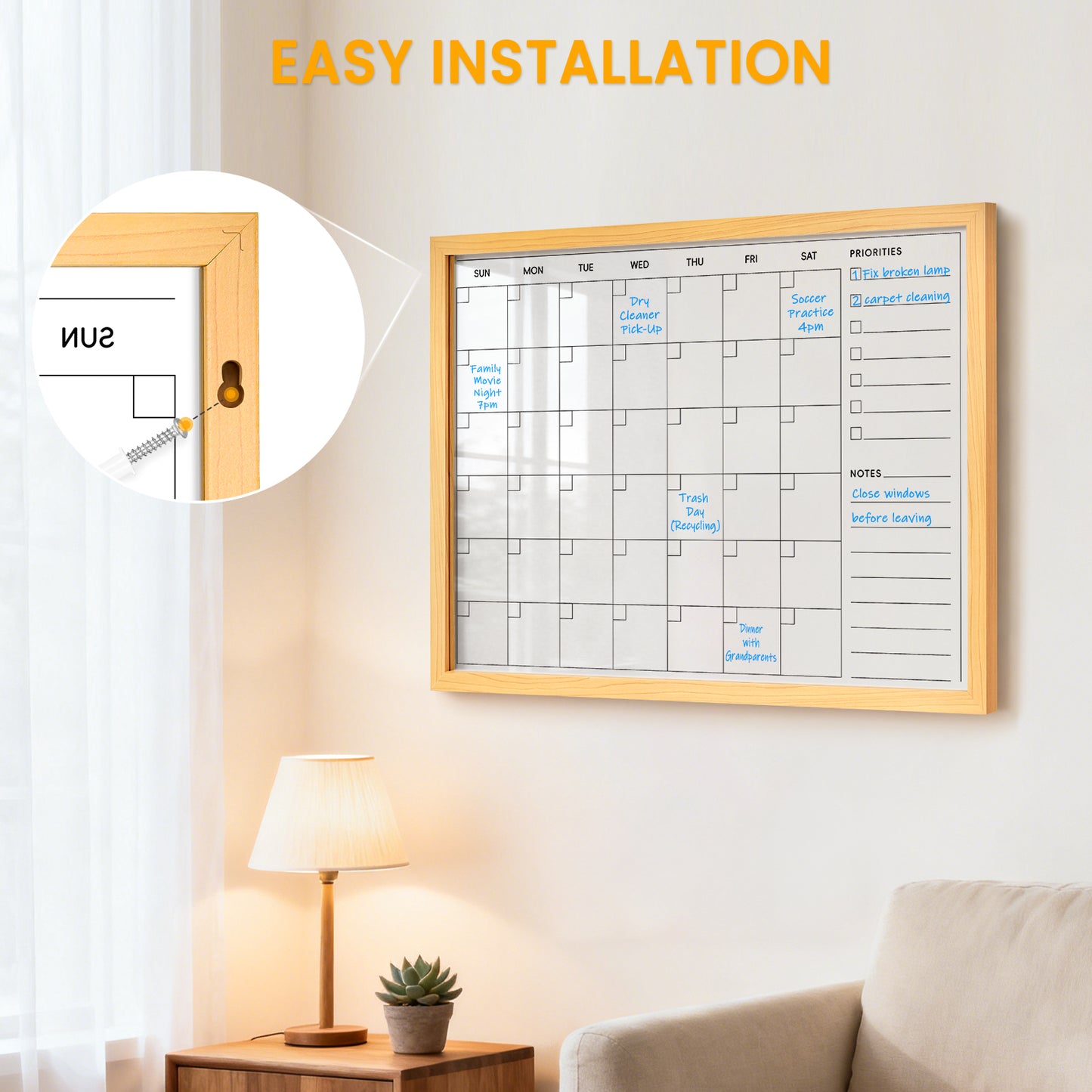 Acrylic Calendar for Wall Whiteboard, 24''x18'' Monthly Calendar Clear Dry Erase Board