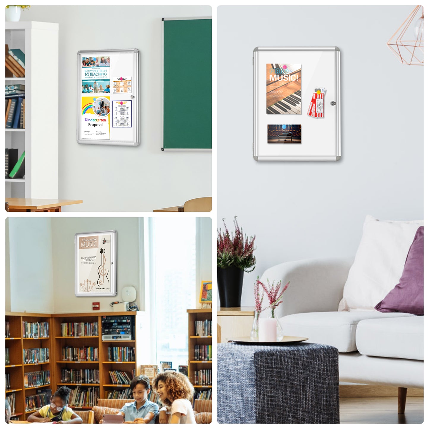 Lockable Notice Board 26"x20" Tamperproof Enclosed Display Board Whiteboard Cabinet, Sliver