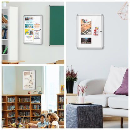Lockable Notice Board 26"x20" Tamperproof Enclosed Display Board Whiteboard Cabinet, Sliver