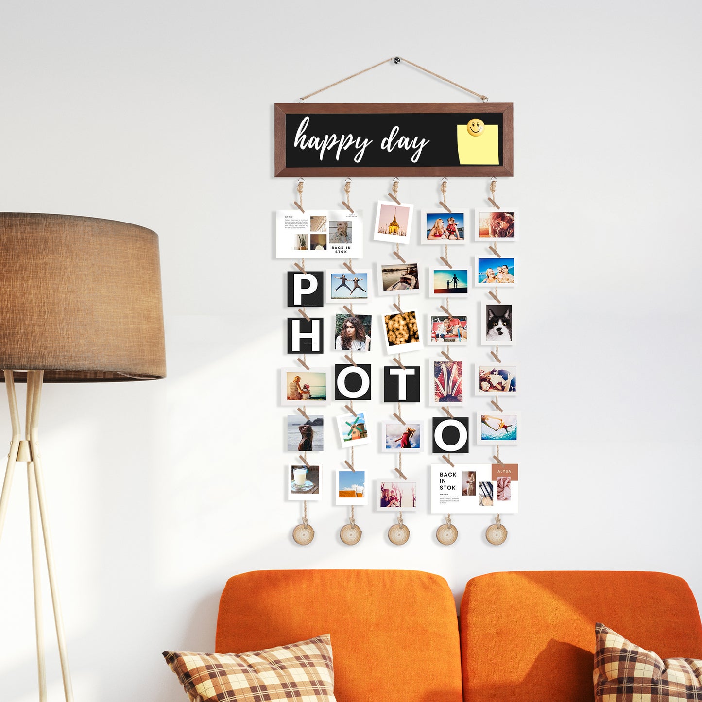 Picture Frames Collage Display Board 15.7''x 35.4'', Wooden Framed Magnetic Blackboard with Markers. Magnets and 30 Clips