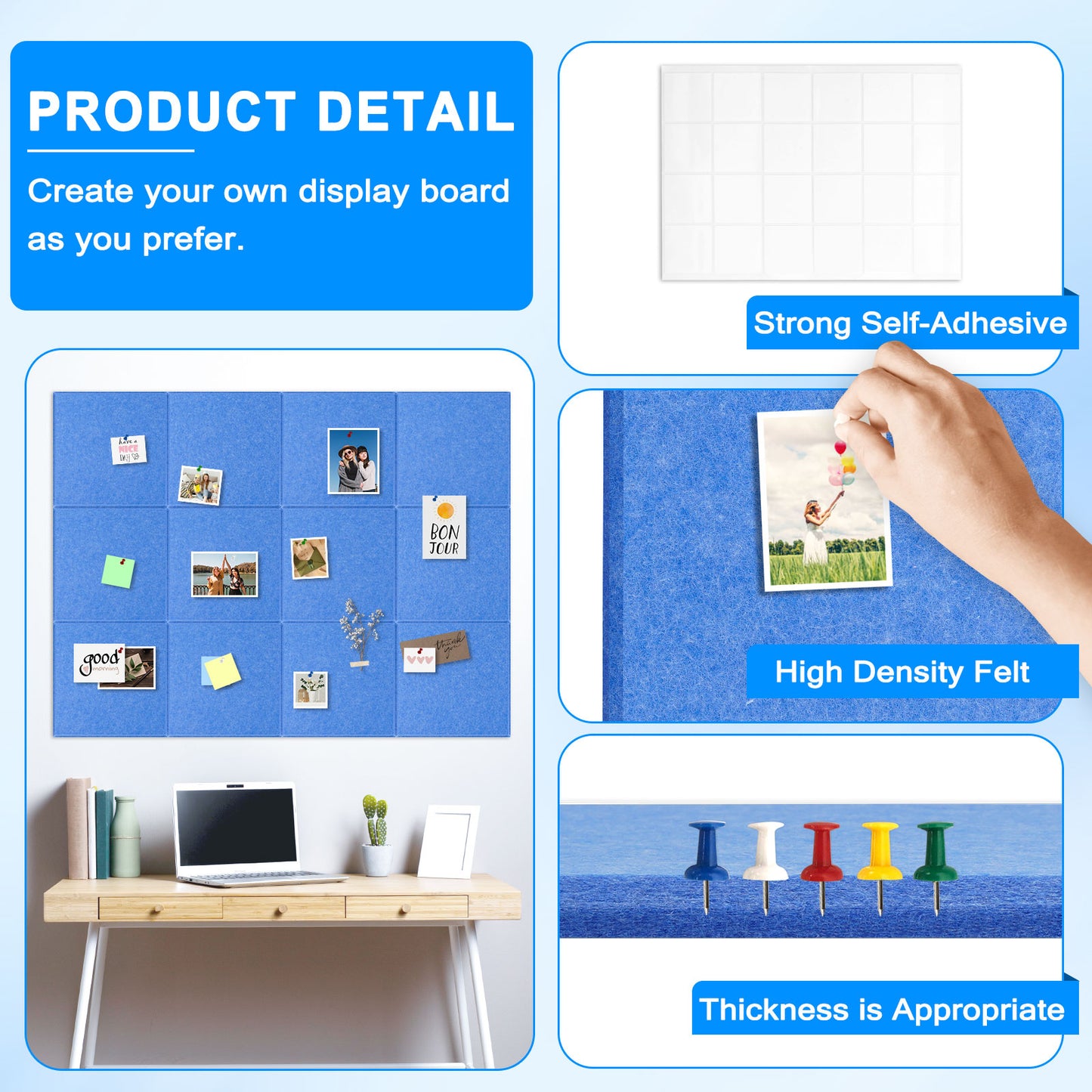 12 Packs Blue Felt Board Large Cork Bulletin Board Cork Board Wall Tiles