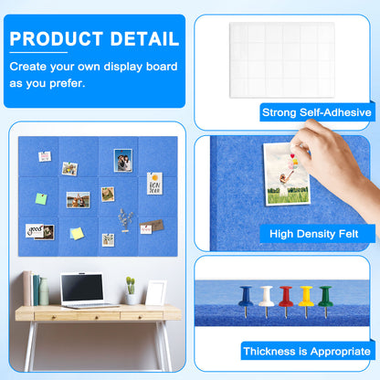 12 Packs Blue Felt Board Large Cork Bulletin Board Cork Board Wall Tiles