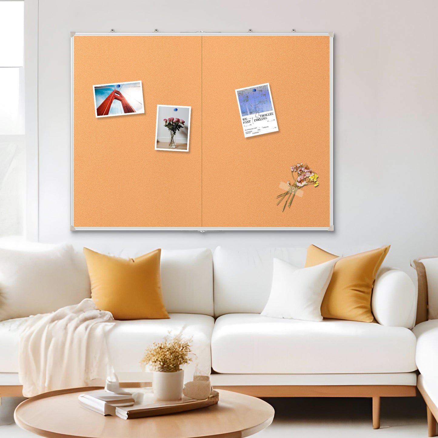 Foldable Cork Board, Double-Sided Large Corkboard for Wall Aluminum Frame with 20 Pins