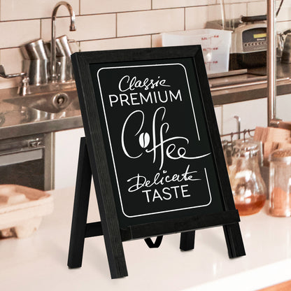 Small Tabletop Chalkboard Signs, 9.5" x 14" Magnetic Chalk Board with Stand Wood Frame-Black