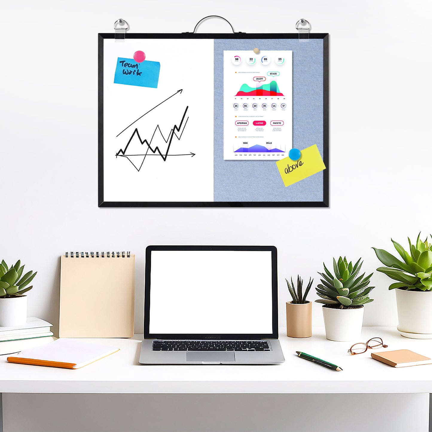 Dry Erase Linen Board, 12"x16" Small Cork Board White Board Combination, Double-Sided Magnetic Bulletin Board for Wall, Vision Board with Markers and Magnets