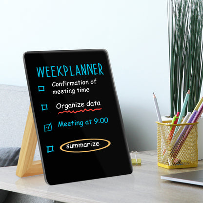 Desktop Black Glass Dry Erase Whiteboard with Reversible Wood Stand Small Whiteboard