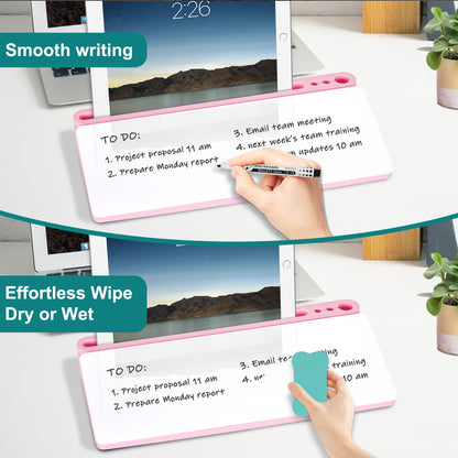 Desktop Glass Whiteboard Dry Erase Board Computer Keyboard Stand White Board Surface Pad with Drawer, Desk Organizers