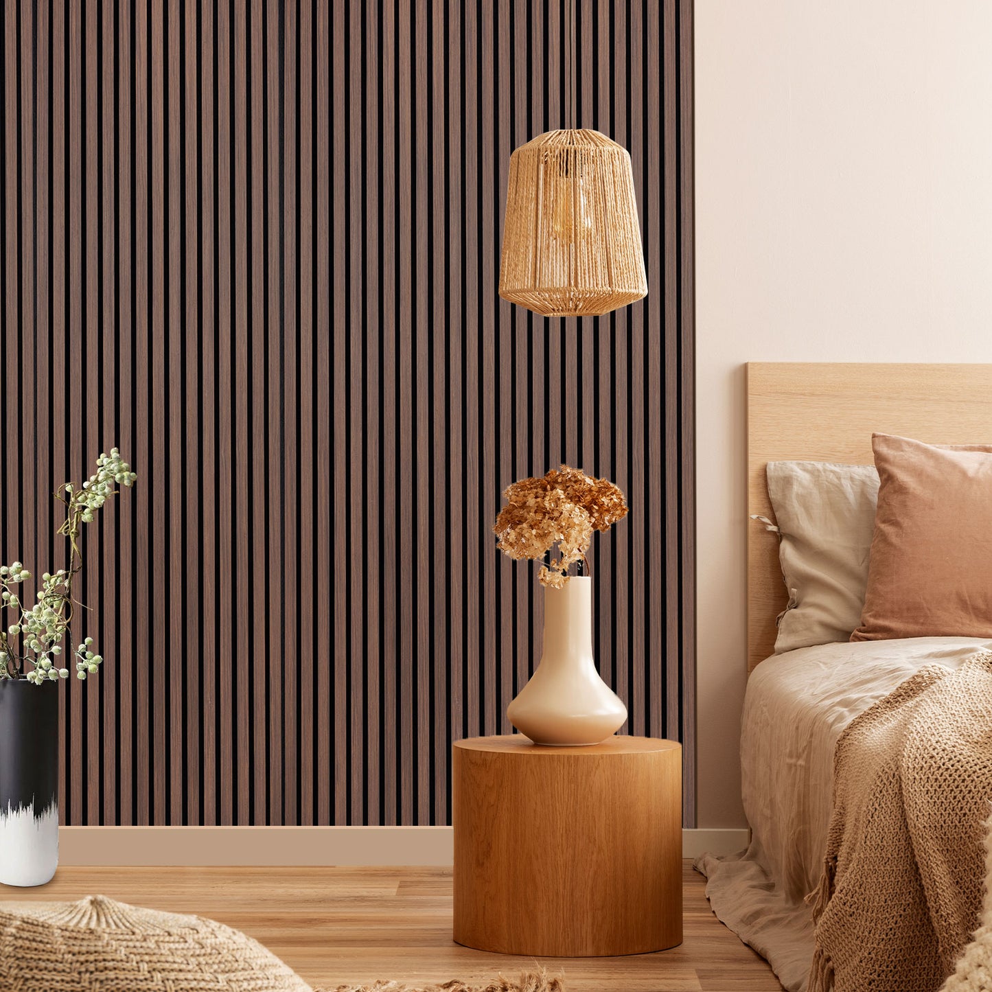 Wood Slat Acoustic Panels for Wall, 46.5" x 23.8" 2Pcs, Ebony