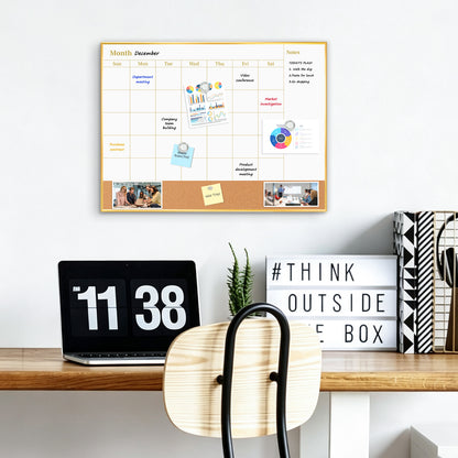 Whiteboard Calendar White Board Magnetic Dry Erase Board Cork Board Combo 16x12 inchs Reusable Monthly Planner for Wall