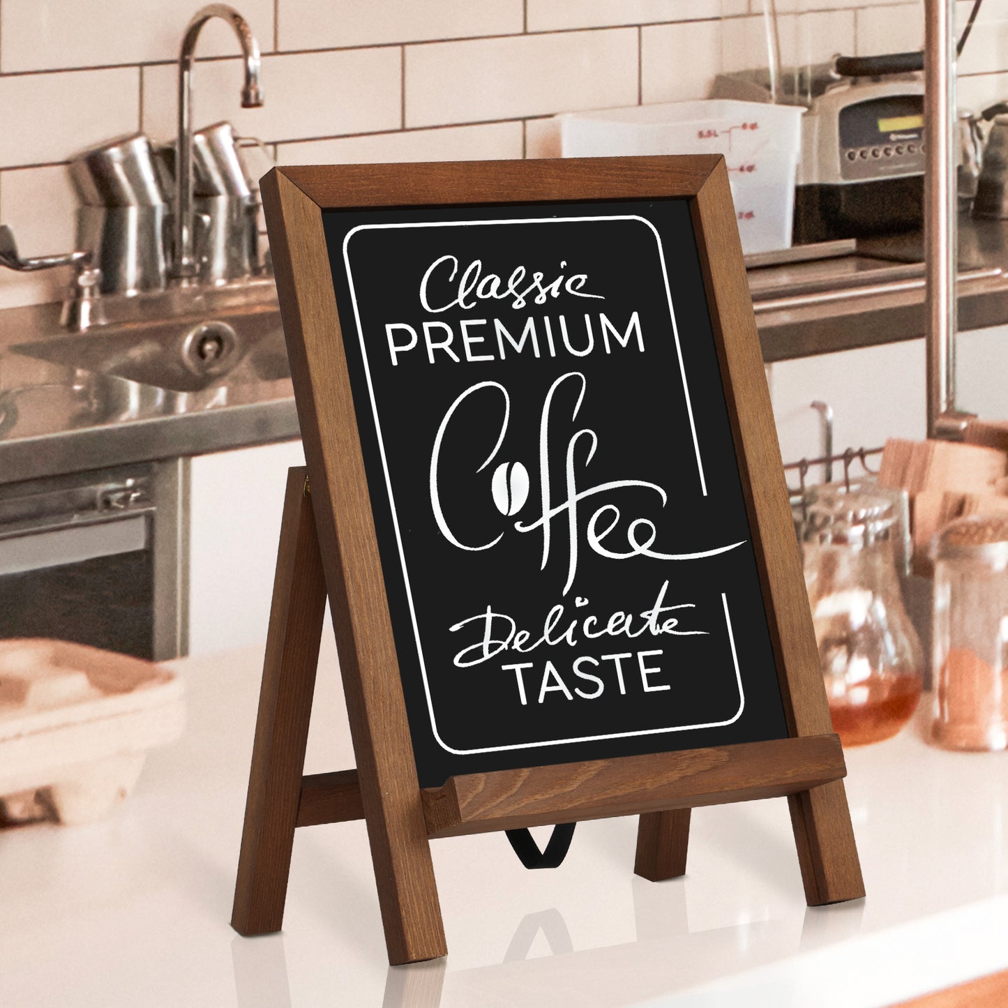 Small Tabletop Chalkboard Signs, 9.5" x 14" Magnetic Chalk Board with Stand Wood Frame-Brown