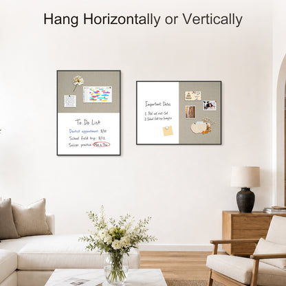 Linen Bulletin Board Whiteboard Combo 24"X18" Dry Erase Cork Board Combo Whiteboard with Grey Linen