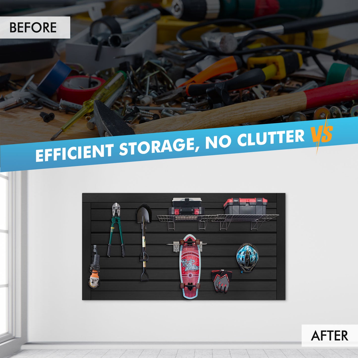 4 ft x 2ft Garage Storage PVC Slatwall Panels 8 sqft Wall Panels Garage Wall Organizer Storage System