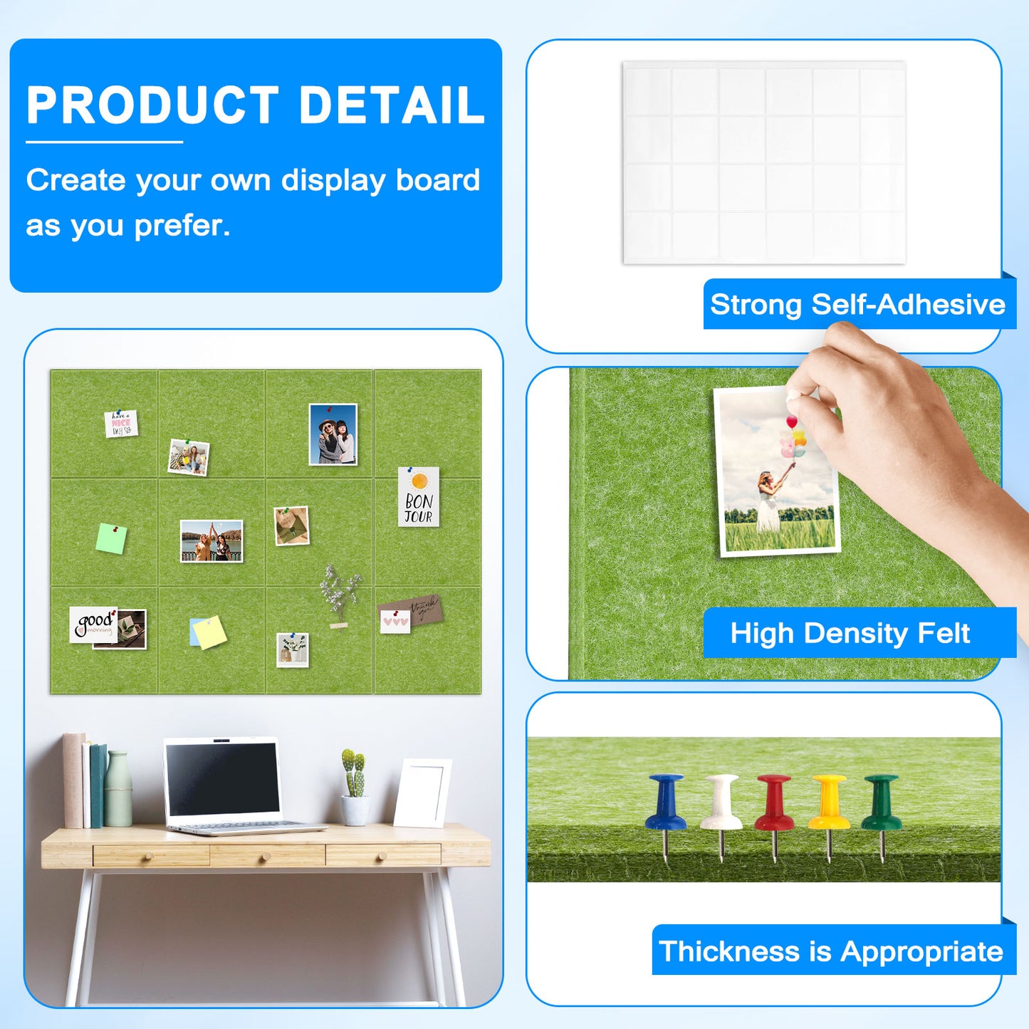 Pack of 12 Green Felt Large Pin Board with 120 Push Pins Cork Board for Wall 48 x 36 inch