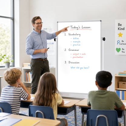 Rolling Whiteboard on Wheels, 48"x32" Height Adjustable Whiteboard Double-Sided Magnetic Dry Erase Board with Stand