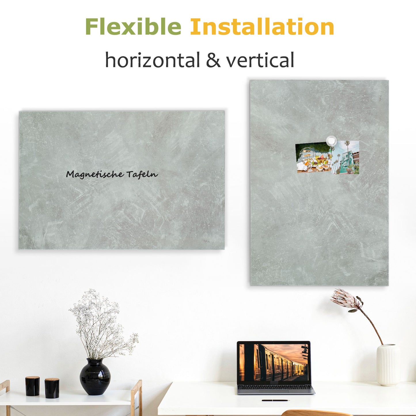 Frameless Magnetic Whiteboard Dry Erase White Board Decorative White Board for Wall with Concrete Pattern