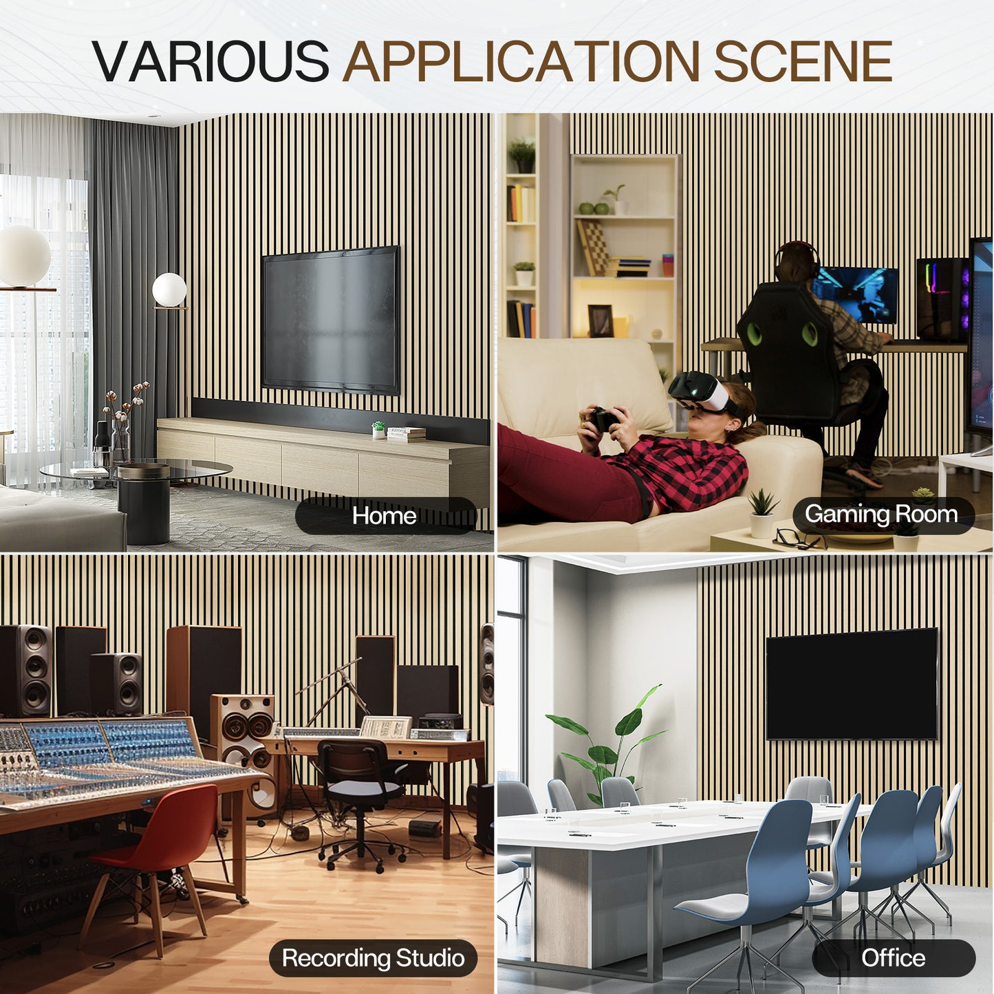 2 Pcs Acoustic Slat Wood Wall Panel, 46.45" x 23.81" Wood Slat Soundproof Wall Panel