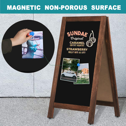 A-Frame Chalkboard 40" x 20", Double-Sided Magnetic Chalkboard Easel, 8 Markers 8 Magnets 1 Rag-Brown