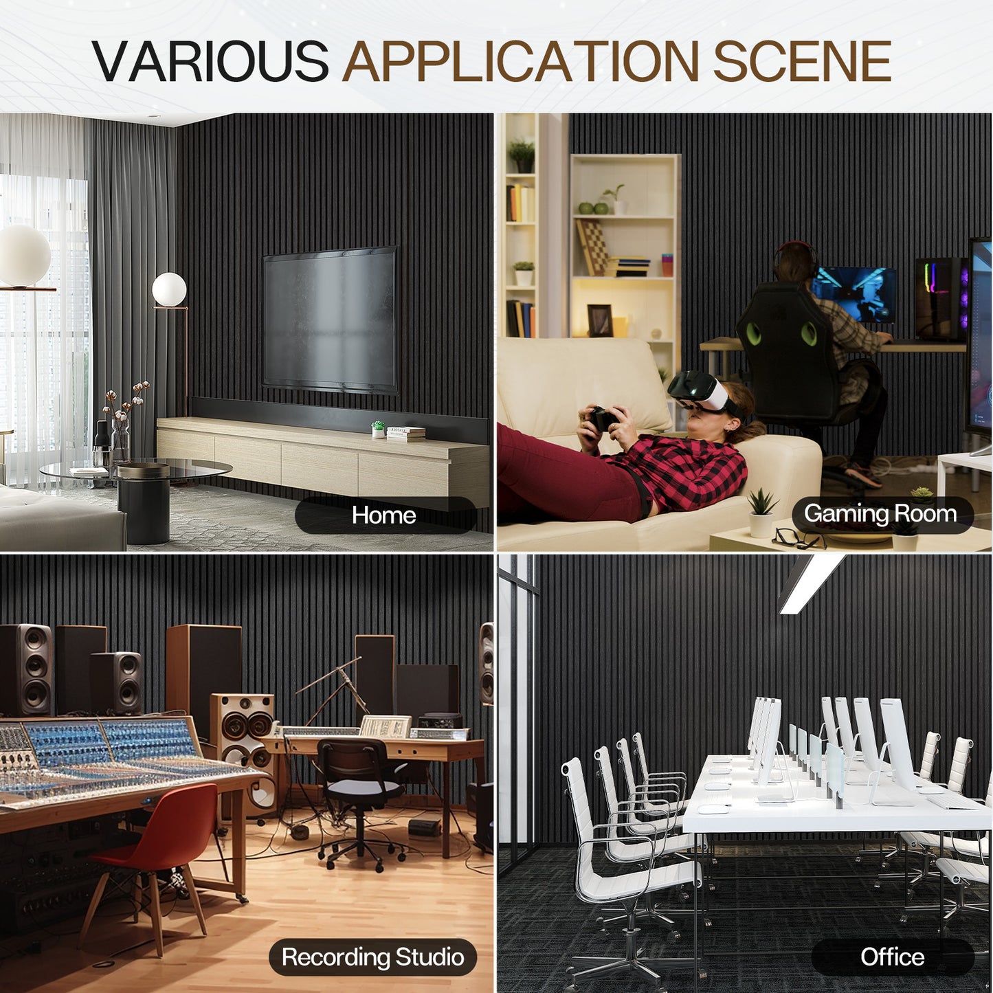 Wood Slat Acoustic Panels for Wall, 23.6" x 23.6" 2Pcs, Black Oak