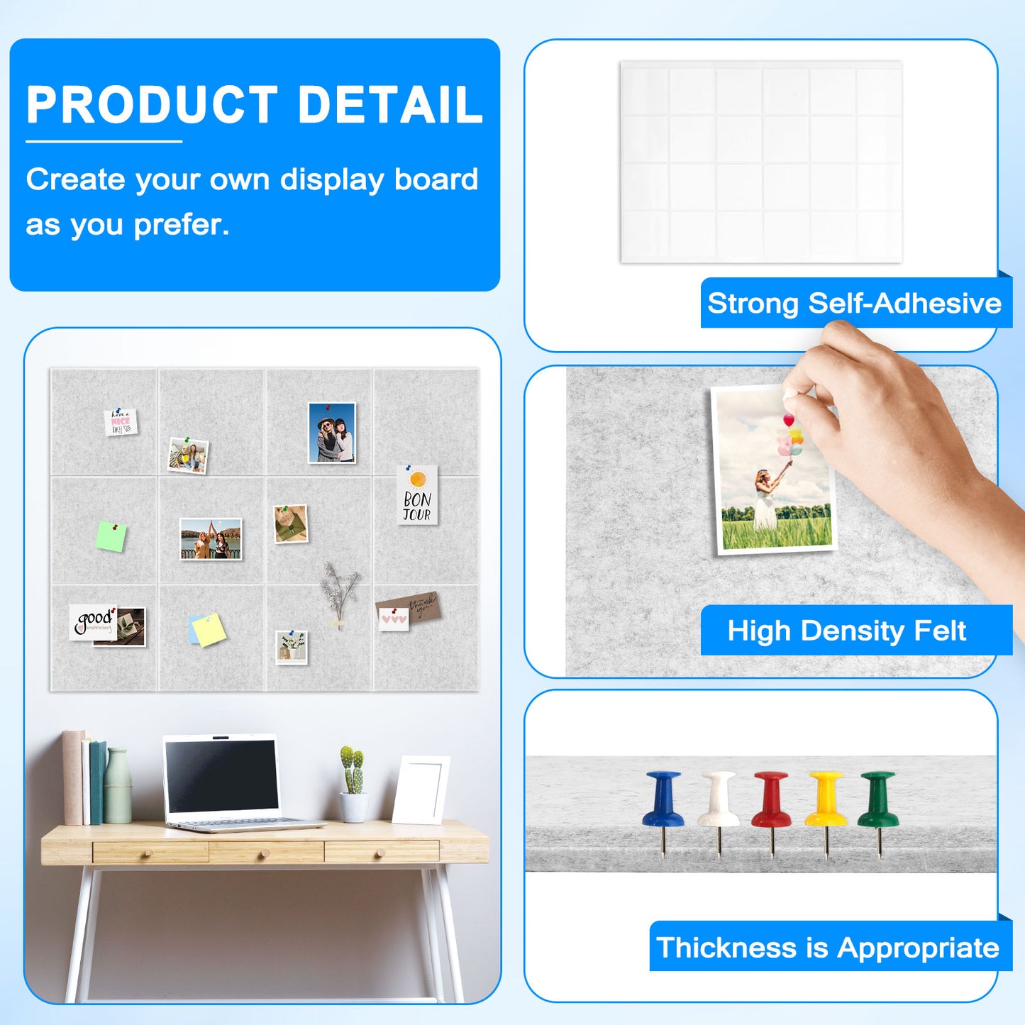 12 Packs Bulletin Board-Felt Board-felt Cork Board Felt Board Tiles for Wall