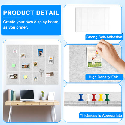 12 Packs Bulletin Board-Felt Board-felt Cork Board Felt Board Tiles for Wall