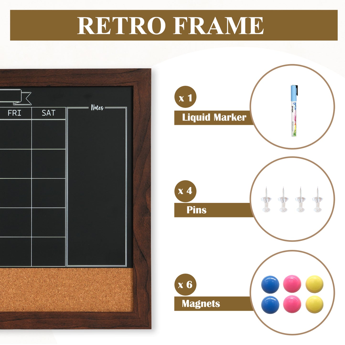Whiteboard Calendar & Corkboard for Wall, 16"x12" Chalkboard Magnetic Dry Erase Monthly Calendar Chalkboard