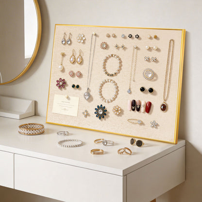 Bulletin Board with Linen Cork Board for Wall Poster Board, Beige