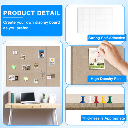 Bulletin Felt Board Pin Board 12 Pack Large Cork Board for Wall Felt Wall Tiles