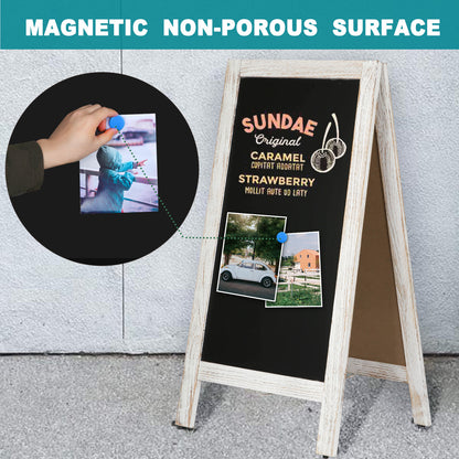 A-Frame Chalkboard 40" x 20", Double-Sided Magnetic Chalkboard Easel, 8 Markers 8 Magnets 1 Rag-White