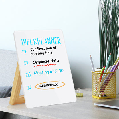 Glass Desktop Whiteboard with Reversable Stand Tabletop Small Portable Dry Erase Glass White Board