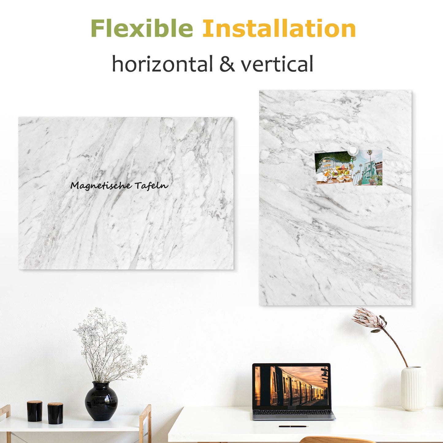 Magnetic Dry Erase Board Decorative White Board for Wall with White Marble Pattern Design