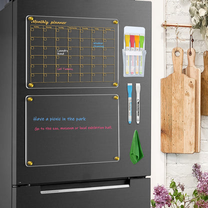 Acrylic Calendar for Fridge, 2 Pack 12"x16" Clear Fridge Calendar Monthly Clear Acrylic Plan Board