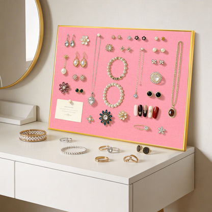 Bulletin Board with Linen Cork Board for Wall Poster Board, Pink