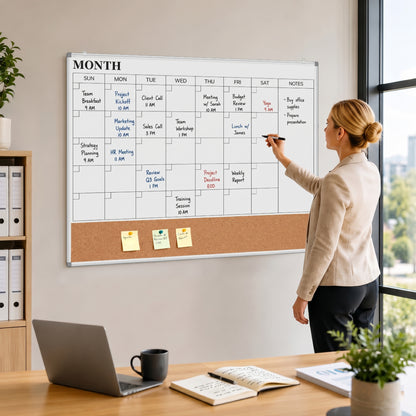 DOLLAR BOSS Calendar Whiteboard Large Dry Erase Board 46.5" X 34.5" Double Sided Magnetic Whiteboard
