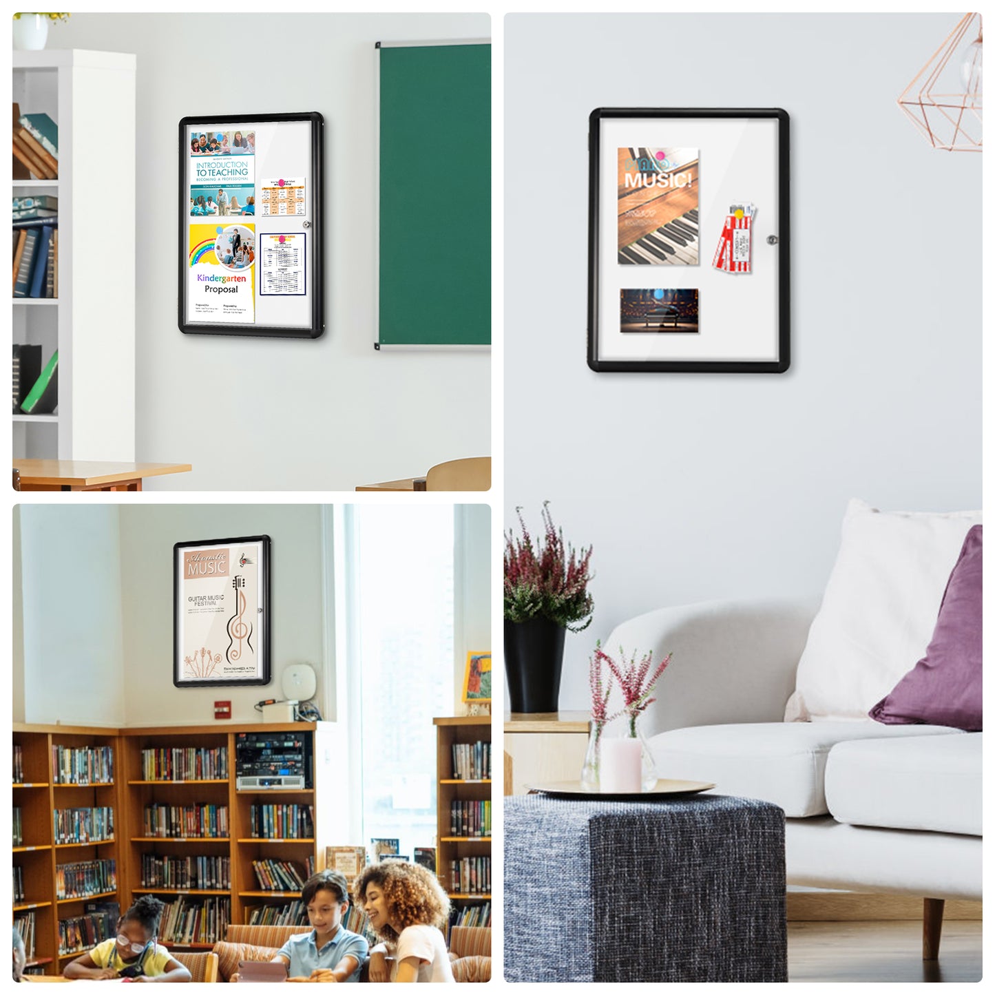 Tamperproof Lockable Magnetic Dry Erase Board 36"x24" Enclosed Notice Board, Black