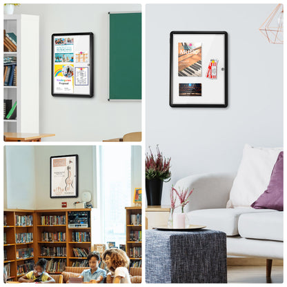 Tamperproof Lockable Magnetic Dry Erase Board 36"x24" Enclosed Notice Board, Black