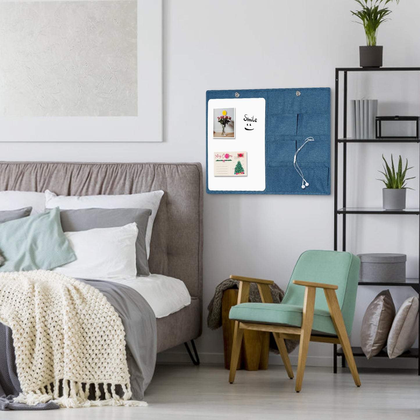 Wall Hanging Organizer Canvas with Whiteboards, Small Dry Erase White Board Wall Hanging Basket with Pockets