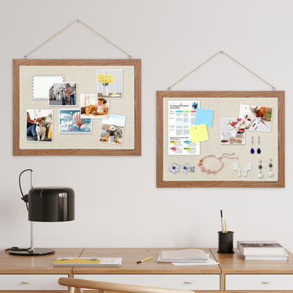 2-Pack Cork Bulletin Board with Linen 16"x12", Brown Wood Framed Corkboard for Wall