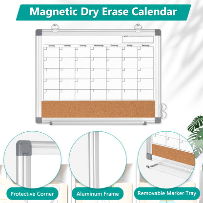 Monthly Calendar Whiteboard 16" x 12" Magnetic Dry Erase Board Dry Erase Cork Board Combination for Wall