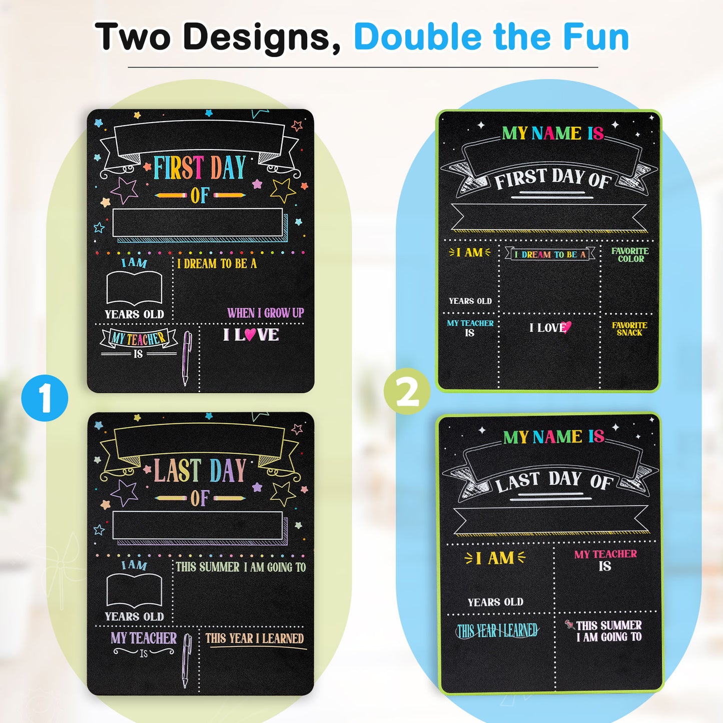First and Last Day Chalkboard Signs, 14”x11” Double-Sided Reusable And Erasable Chalkboard