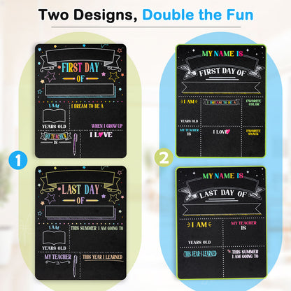 First and Last Day Chalkboard Signs, 14”x11” Double-Sided Reusable And Erasable Chalkboard