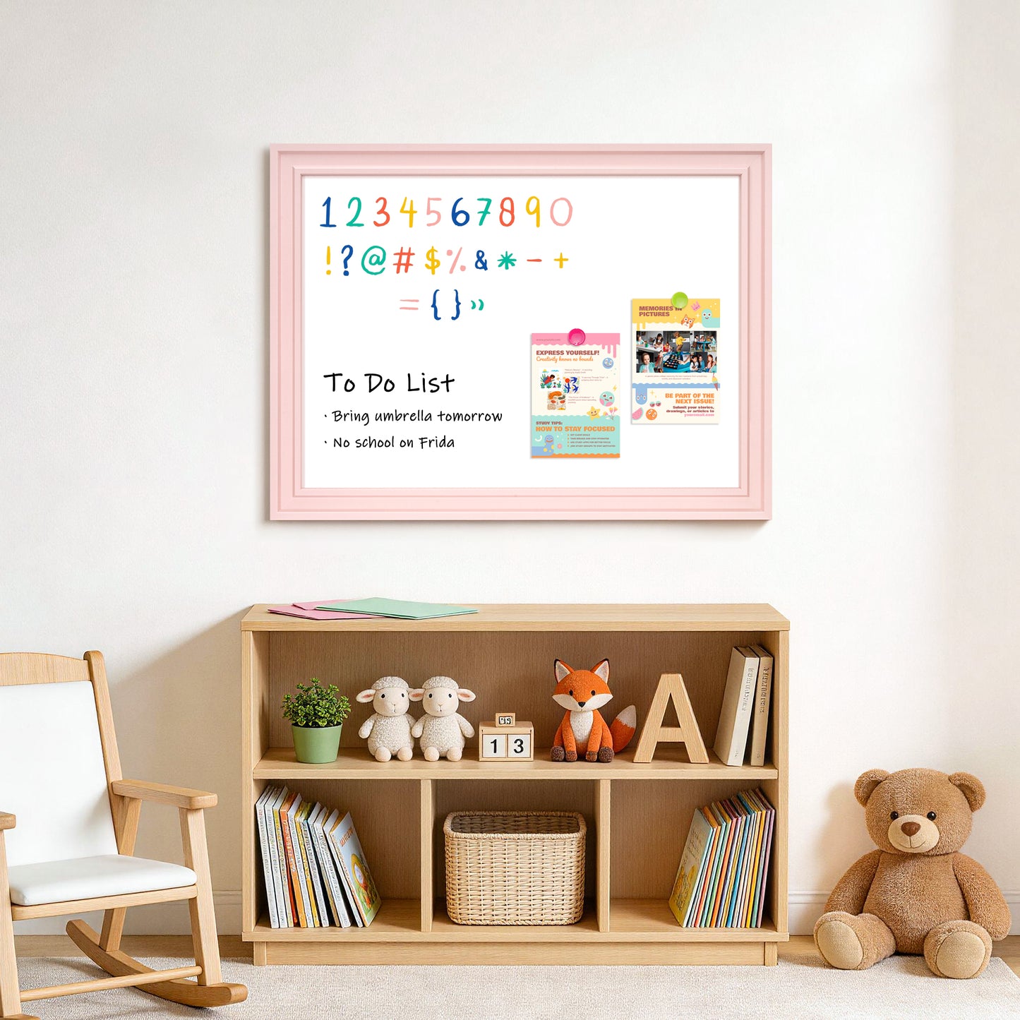 Magnetic Dry Erase Whiteboard Magnetic Whiteboard for Wall, Pink Wooden Framed