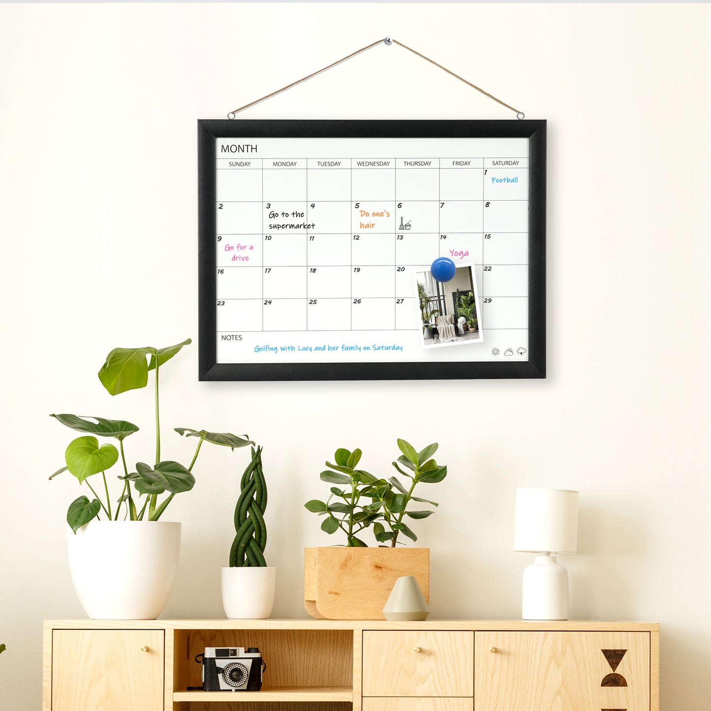 Dry Erase White Board & Monthly Calendar Board, Magnetic Whiteboard for Wall, 16"x12" Hanging Board