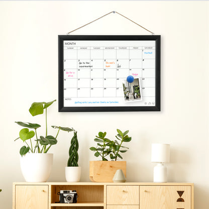 Dry Erase White Board & Monthly Calendar Board, Magnetic Whiteboard for Wall, 16"x12" Hanging Board